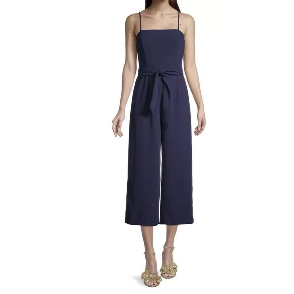 NWT Lilly Pulitzer Sandra Jumpsuit True Navy Wide Leg Cropped Belted Size 16